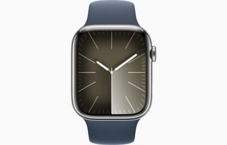 Apple Watch S9 Cellular 45mm Silver Stainless Steel Case w Storm Blue Sport Band - S/M [1]