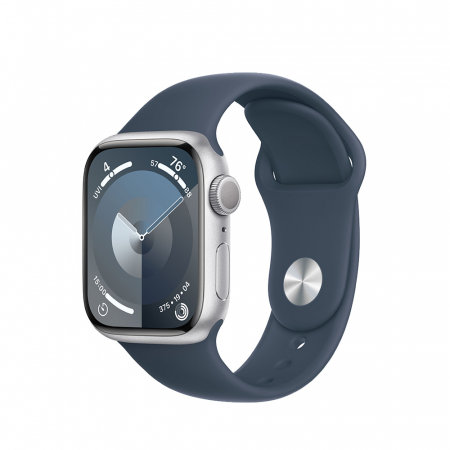 Apple Watch S9 GPS 41mm Silver Alu Case w Storm Blue Sport Band - M/L [0]