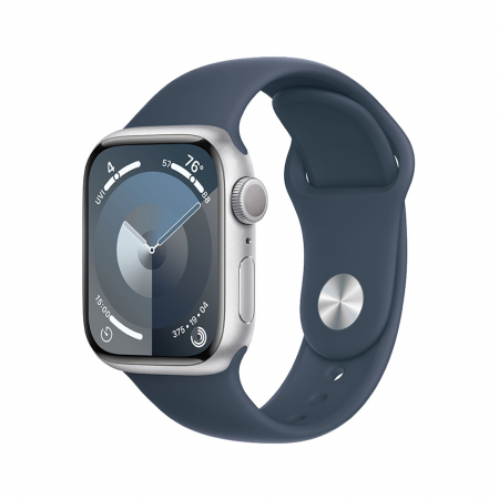 Apple Watch S9 GPS 45mm Silver Alu Case w Storm Blue Sport Band - M/L [0]