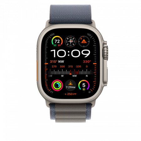 Apple Watch Ultra2 Cellular, 49mm Titanium Case w Blue Alpine Loop - Medium [1]