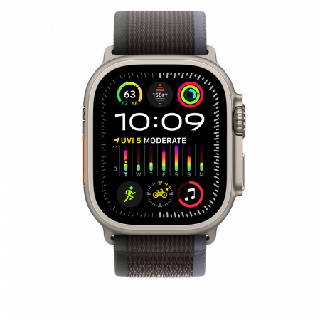 Apple Watch Ultra2 Cellular, 49mm Titanium Case w Blue/Black Trail Loop - S/M [1]