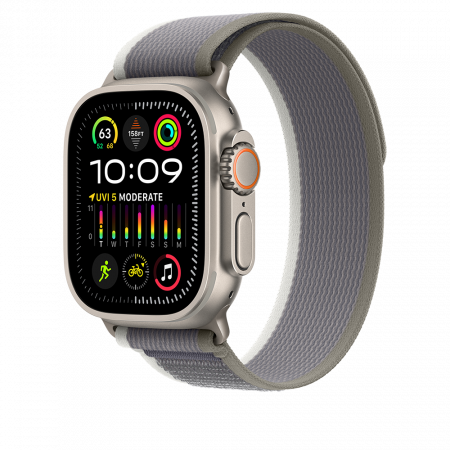 Apple Watch Ultra2 Cellular, 49mm Titanium Case w Green/Grey Trail Loop - M/L [0]