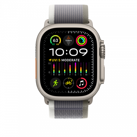 Apple Watch Ultra2 Cellular, 49mm Titanium Case w Green/Grey Trail Loop - S/M [1]
