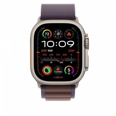 Apple Watch Ultra2 Cellular, 49mm Titanium Case w Indigo Alpine Loop - Large [1]