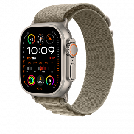 Apple Watch Ultra2 Cellular, 49mm Titanium Case w Olive Alpine Loop - Large [0]