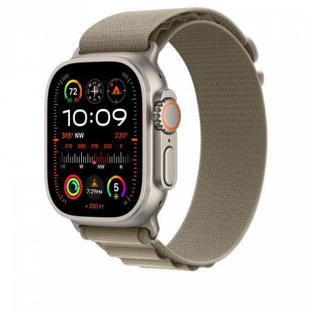 Apple Watch Ultra2 Cellular, 49mm Titanium Case w Olive Alpine Loop - Small [0]