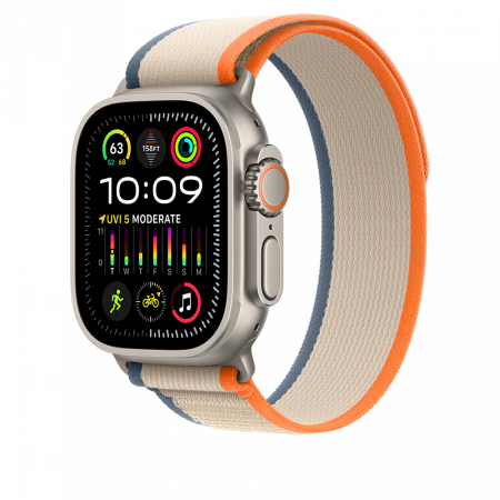 Apple Watch Ultra2 Cellular, 49mm Titanium Case w Orange/Beige Trail Loop - S/M [0]
