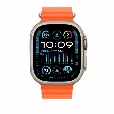 Apple Watch Ultra2 Cellular, 49mm Titanium Case w Orange Ocean Band [1]