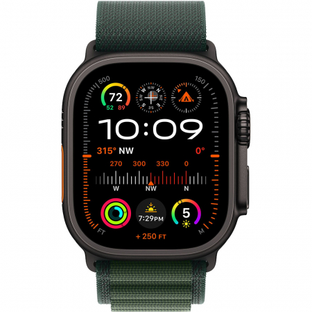 Apple Watch Ultra2 v2 Cellular 49mm Black Titanium Case with Dark Green Alpine Loop - Large [2]