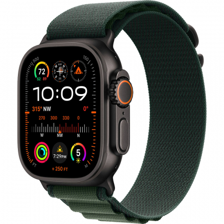 Smart Watch - Apple Watch Ultra2 v2 Cellular 49mm Black Titanium Case with Dark Green Alpine Loop - Small