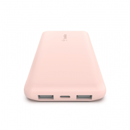 Belkin BOOST CHARGE (10000 mAH) Power Bank with USB-C 15W - Dual USB-A - 15cm USB-A to C Cable - Pink [1]