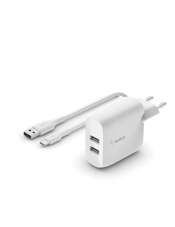 Laptop, Tablete & Telefoane - Belkin BOOST CHARGE 24w USB-A Dual  Wall Charger w/ 1m  A-C - White