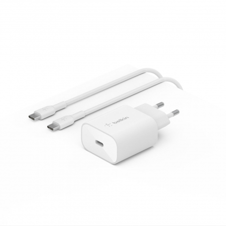 Belkin BOOST CHARGE 25w USB-C PD PPS Single Wall Charger w/ 1m C- C Cable - White [0]