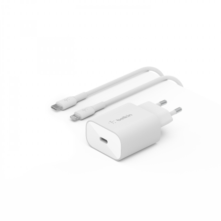 Belkin BOOST CHARGE 25w USB-C PD PPS Single Wall Charger w/ 1m C- Ltg Cable - White [3]