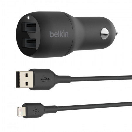 Laptop, Tablete & Telefoane - Belkin BOOST CHARGE Car Charger Dual USB-A 24W + USB-A to Lightning Cable - Black