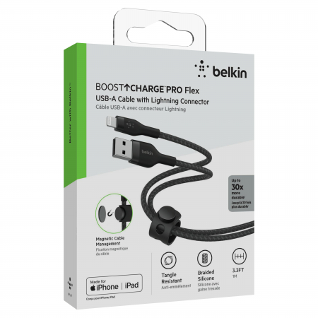 Belkin BOOST CHARGE PRO Flex USB-A to LTG, Braided Silicone Cable - 1M - Black [2]