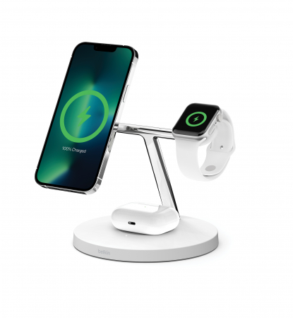 Belkin BOOST CHARGE PRO MagSafe 3-in-1 Charging Stand- Watch fast charge- w PSU (EU Power Supply) - White [6]