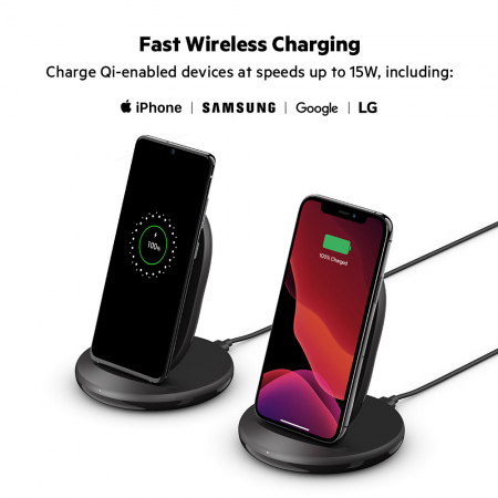 Belkin BOOST CHARGE Qi 15w wireless Charging Stand w PSU (EU Power Supply Included) - Black [2]