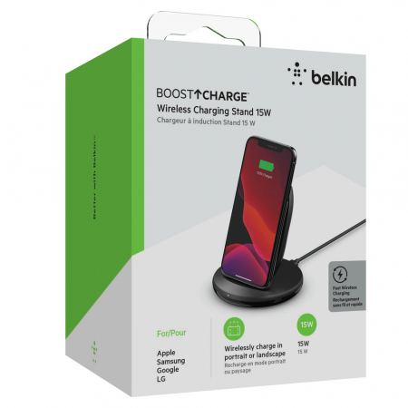 Belkin BOOST CHARGE Qi 15w wireless Charging Stand w PSU (EU Power Supply Included) - Black [5]