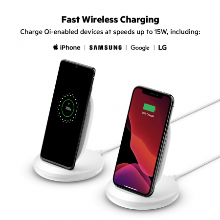 Belkin BOOST CHARGE Qi 15w wireless Charging Stand w PSU  (EU Power Supply Included) -White [6]