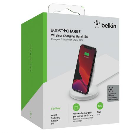 Belkin BOOST CHARGE Qi 15w wireless Charging Stand w PSU  (EU Power Supply Included) -White [3]