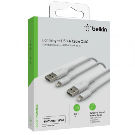 Belkin BOOST CHARGE USB-A to Lightning Cable, PVC - 1M (2 PK) - White [4]
