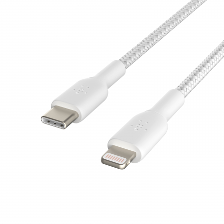 Belkin BOOST CHARGE USB-C to Lightning Cable, Braided - 1M - White [2]
