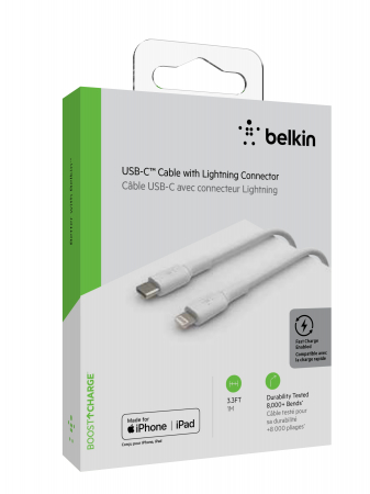 Belkin BOOST CHARGE USB-C to Lightning Cable, PVC - 1M - White [3]