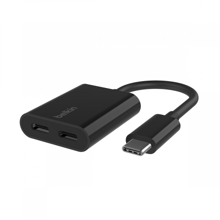 Adaptoare - Belkin ROCKSTAR Dual USB-C Audio + Charge Adapter - Black