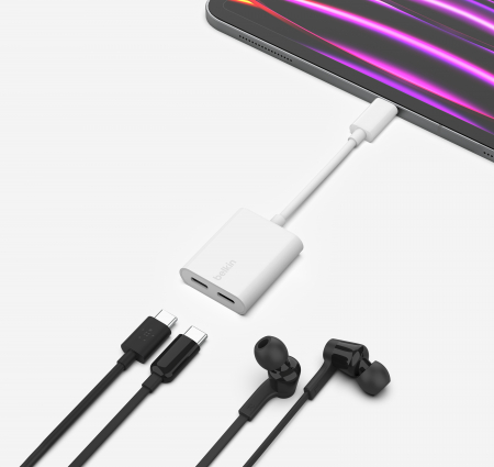 Belkin ROCKSTAR Dual USB-C Audio + Charge Adapter - White [4]