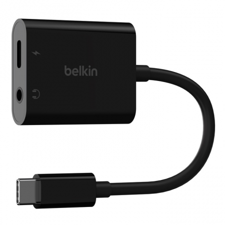 Belkin ROCKSTAR USB-C to 3.5 mm Audio + USB-C Charge Adapter V2 Fast Charging up to 60W - Black [2]