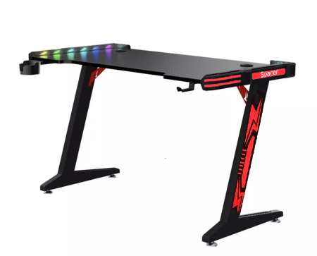 Sisteme PC & Periferice - BIROU GAMING Spacer, dimensiuni 1400 x 600 x 730 mm, blat MDF invelit in fibra de carbon, grosime blat 18 mm, suport casti, suport cana/pahar, sistem management cabluri, picioare reglabile manual, RGB