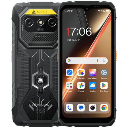 Telefoane - Blackview ROCK 1 Pro LTE 6.56-inch HD+ 1612x720 90Hz 8+256GB MT Helio G81 Octa-Core 2.0GHz 13MP Front 16+20MP Rear BARCODE SCANER NFC MIL-STD-810H 15000mAh Fingerprint Android 16 Black
