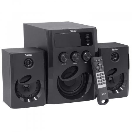 BOXE SPACER 2.1, RMS: 20W (2 x 5W + 10W), bluetooth telecomanda wireless, control volum, bass, treble, subwoofer lemn MDF, 220V [1]