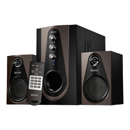 Boxe - BOXE SPACER 2.1, RMS: 30W (2 x 5W + 20W), bluetooth telecomanda wireless, control volum, bass, treble, subwoofer lemn MDF, 220V alimentare, FM/SD, black, \\"SPSK-21BT-PARIS\\"   (include TV 3.5lei)