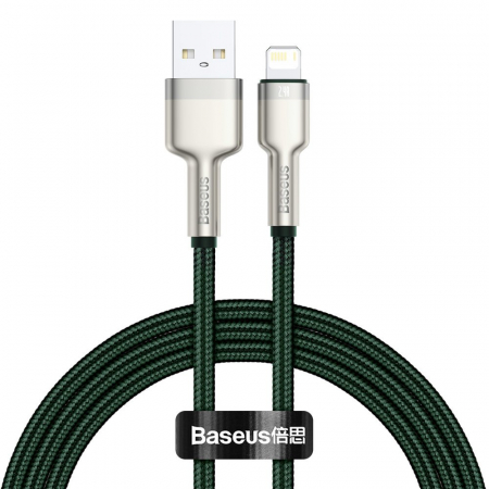 Telefoane & accesorii - CABLU alimentare si date Baseus Cafule Metal, Fast Charging Data Cable pt. smartphone, USB la Lightning Iphone 2.4A, 1m, verde \\"CALJK-A06\\" (include TV 0.06 lei)