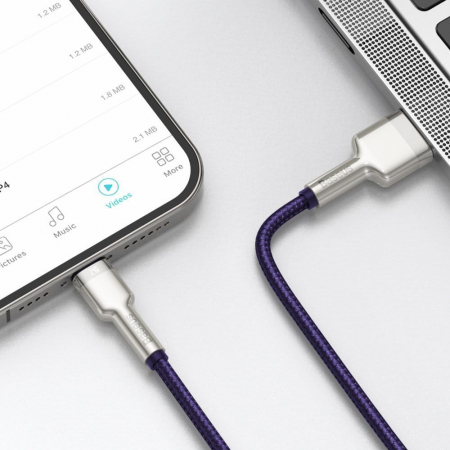 CABLU alimentare si date Baseus Cafule Metal, Fast Charging Data Cable pt. smartphone, USB la Lightning Iphone 2.4A, 1m, violet \\"CALJK-A05\\" [2]