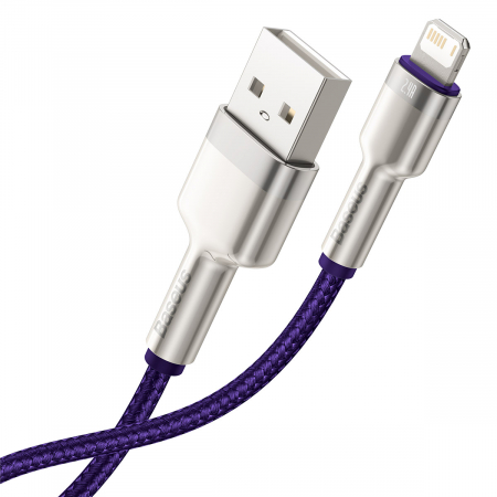 CABLU alimentare si date Baseus Cafule Metal, Fast Charging Data Cable pt. smartphone, USB la Lightning Iphone 2.4A, 2m, violet \\"CALJK-B05\\" [2]