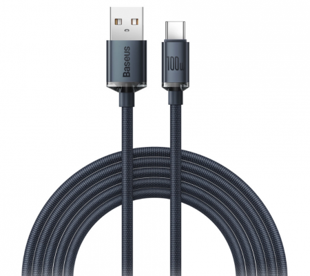 Telefoane & accesorii - CABLU alimentare si date Baseus Crystal Shine, Fast Charging Data Cable pt. smartphone, USB la USB Type-C 100W, 2m, braided, negru "CAJY000501" (include timbru verde 0.25 lei) - 6932172602833