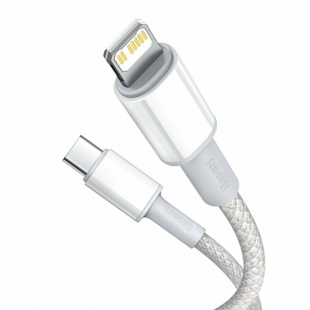 CABLU alimentare si date Baseus High Density Braided, Fast Charging Data Cable pt. smartphone, USB Type-C la Lightning Iphone PD 20W, brodat, 1m, alb \\"CATLGD-02\\" (include timbru verde 0.25 lei) [2]