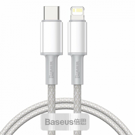 CABLU alimentare si date Baseus High Density Braided, Fast Charging Data Cable pt. smartphone, USB Type-C la Lightning Iphone PD 20W, brodat, 1m, alb \\"CATLGD-02\\" (include timbru verde 0.25 lei) [0]