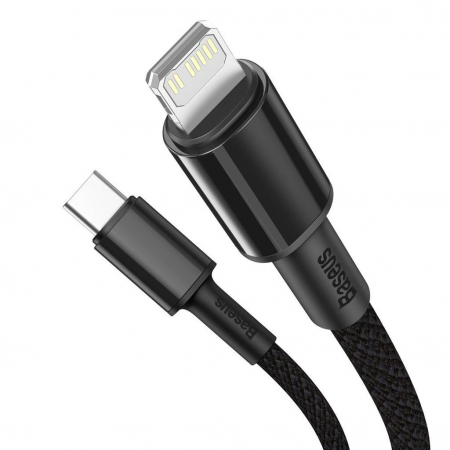 CABLU alimentare si date Baseus High Density Braided, Fast Charging Data Cable pt. smartphone, USB Type-C la Lightning Iphone PD 20W, brodat, 2m, negru \\"CATLGD-A01\\" (include timbru verde 0.25 lei) [1]