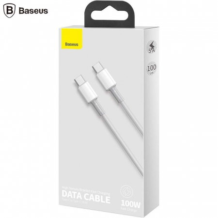 CABLU alimentare si date Baseus High Density Braided, Fast Charging Data Cable pt. smartphone, USB Type-C la USB Type-C 100W, brodat,  1m, alb \\"CATGD-02\\" (include timbru verde 0.25 lei) [1]
