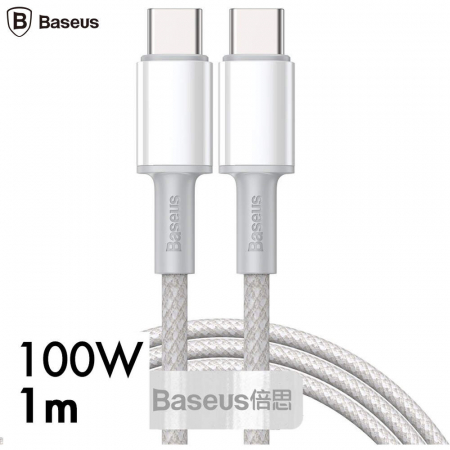CABLU alimentare si date Baseus High Density Braided, Fast Charging Data Cable pt. smartphone, USB Type-C la USB Type-C 100W, brodat,  1m, alb \\"CATGD-02\\" (include timbru verde 0.25 lei) [0]