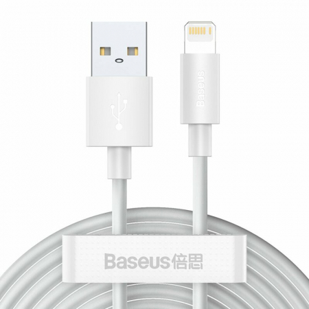 Telefoane & accesorii - CABLU alimentare si date Baseus Simple Wisdom, Fast Charging Data Cable pt. smartphone, KIT 2 x USB la Lightning Iphone 2.4A, 1.5m, alb \\"TZCALZJ-02\\" (include timbru verde 0.25 lei)