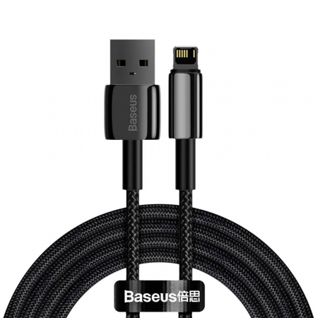 CABLU alimentare si date Baseus Tungsten Gold, Fast Charging Data Cable pt. smartphone, USB la Lightning Iphone 2.4A, brodat, 2m, rezistent zgarieturi, negru \\"CALWJ-A01\\" (include timbru verde 0.25 [0]