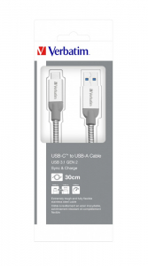 CABLU alimentare si date VERBATIM, pt. smartphone, USB 3.1 (T) la USB 3.1 Type-C (T),  30cm, premium, MFi certified, cablu metalic, argintiu, "48868" [2]