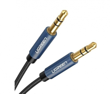 Telefoane & accesorii - CABLU audio Ugreen, "AV112" stereo (3.5 mm jack T/T), conectori auriti, 1.5m, braided, albastru "10686" (include TV 0.18lei) - 6957303816866