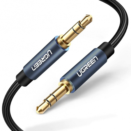Telefoane & accesorii - CABLU audio Ugreen, \\"AV112\\" stereo (3.5 mm jack T/T), conectori auriti, 2m, braided, albastru \\"10687\\" (include TV 0.18lei) - 6957303816873