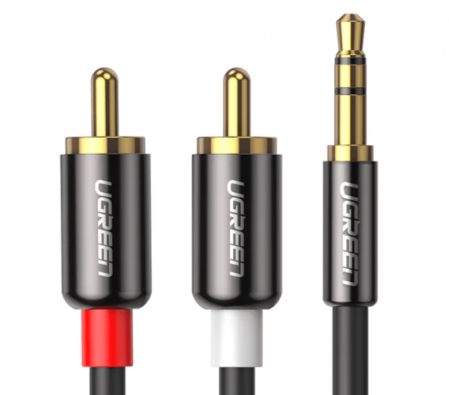 Smartphone - accesorii - CABLU audio Ugreen, "AV116" stereo 3.5 mm jack (T) la 2 x RCA (T), 3m, conectori auriti, negru "10590" (include TV 0.18lei) - 6957303815906